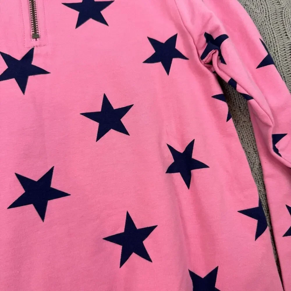 Primary Girls Long Sleeved Pink Dress with Navy Star Accents & Pockets 8/9